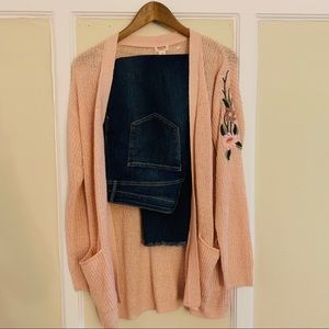 Light Pink Cardigan with Embroidered Sleeve Detail